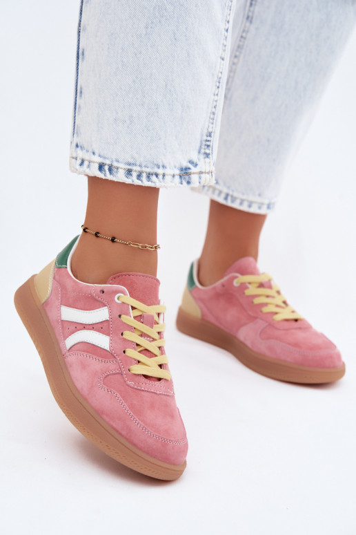 Różowe sneakersy z zamszu na platformie Coressa