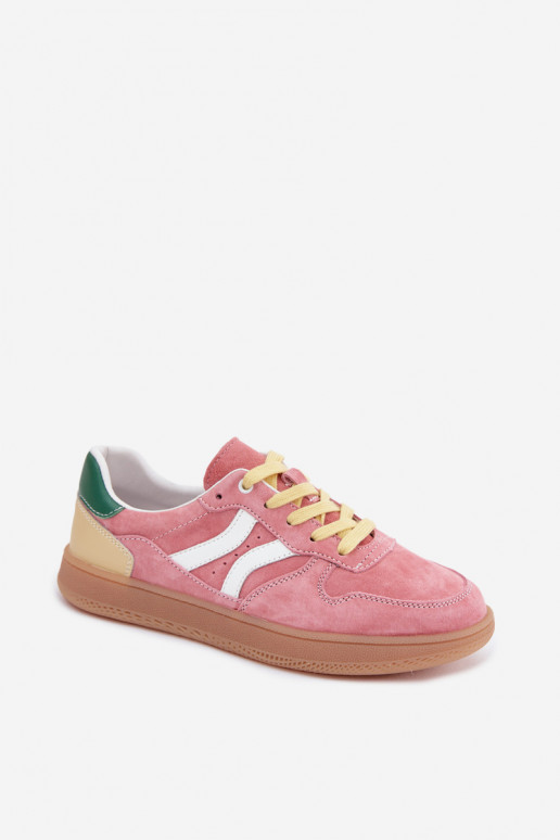 Różowe sneakersy z zamszu na platformie Coressa