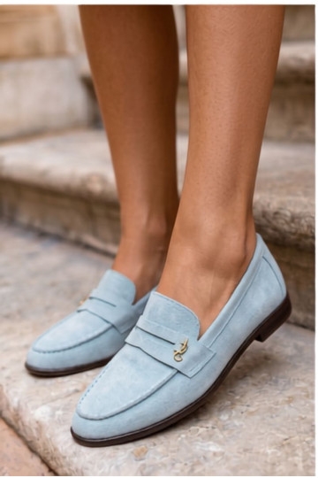 Blue faux suede women's moccasins Prestelle 2
