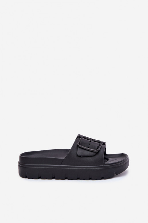 Black women's lightweight platform slippers with buckles Viasara