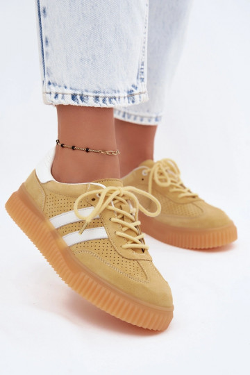 Żółte sneakersy z zamszu na platformie Artelle
