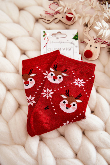 Women's Christmas socks with shimmer in red Reindeers