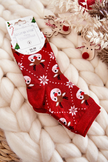 Women's Christmas socks with shimmer in red Reindeers 2