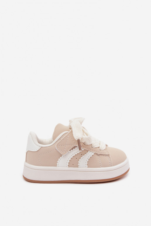 Children's sneakers with Velcro fastenings in faux leather sand color Zoya