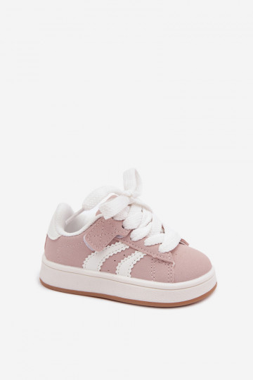 Children's sneakers with Velcro fastenings in faux leather pink color Zoya