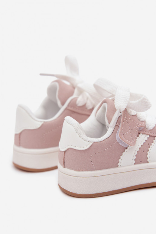 Children's sneakers with Velcro fastenings in faux leather pink color Zoya