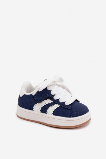 Children's sneakers with Velcro fastenings in faux leather dark blue color Zoya