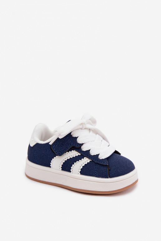 Children's sneakers with Velcro fastenings in faux leather dark blue color Zoya