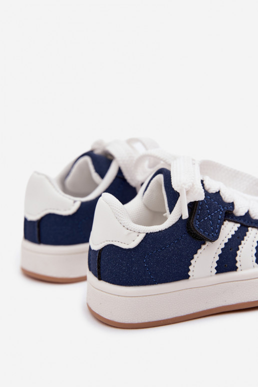 Children's sneakers with Velcro fastenings in faux leather dark blue color Zoya