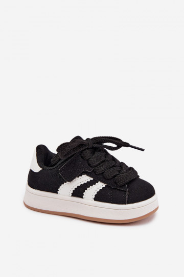 Children's sneakers with Velcro fastenings in faux leather black color Zoya