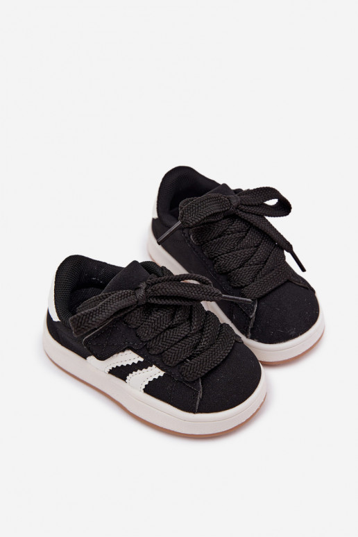 Children's sneakers with Velcro fastenings in faux leather black color Zoya