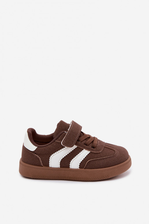 Children's sneakers with Velcro fastenings in faux leather brown color Ronja