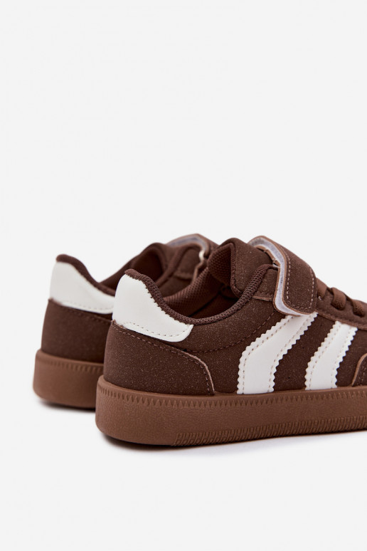 Children's sneakers with Velcro fastenings in faux leather brown color Ronja