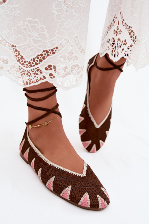Crochet ballerinas with stylish details in dark brown Astera