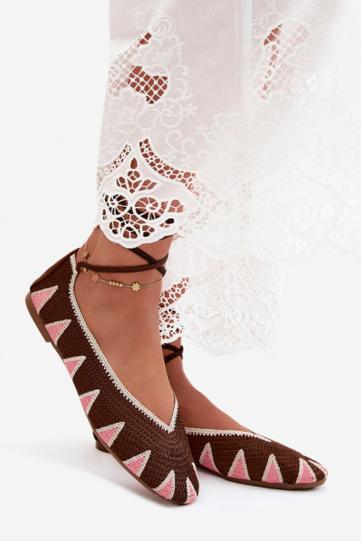 Crochet ballerinas with stylish details in dark brown Astera