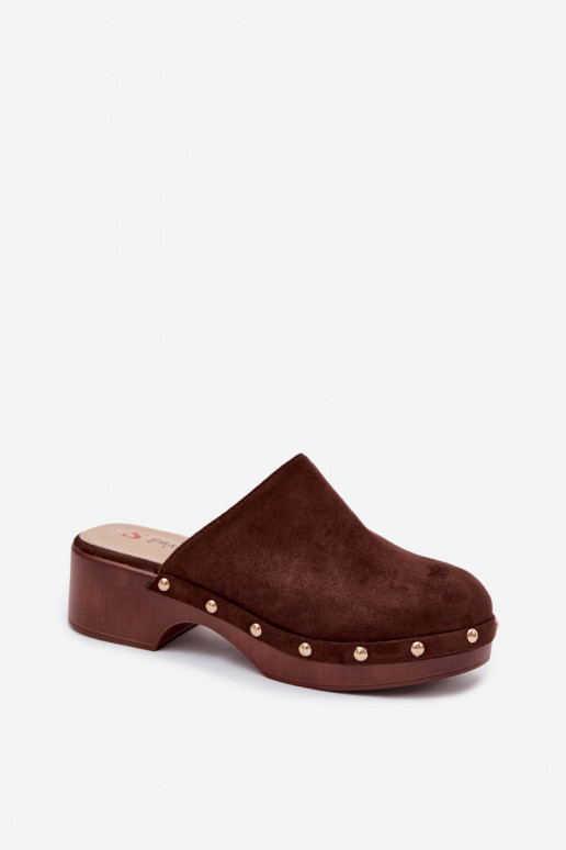 Women's clogs made of faux suede in gold with studs Cherryelle
