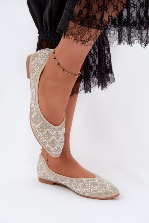 Women's ballerinas with decoration in sand color Lemonia