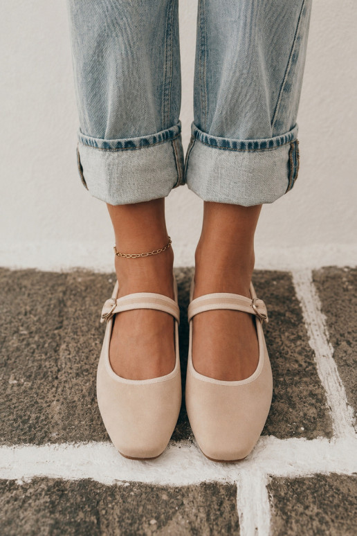 Women's ballerinas with straps in sand color faux suede Birchia