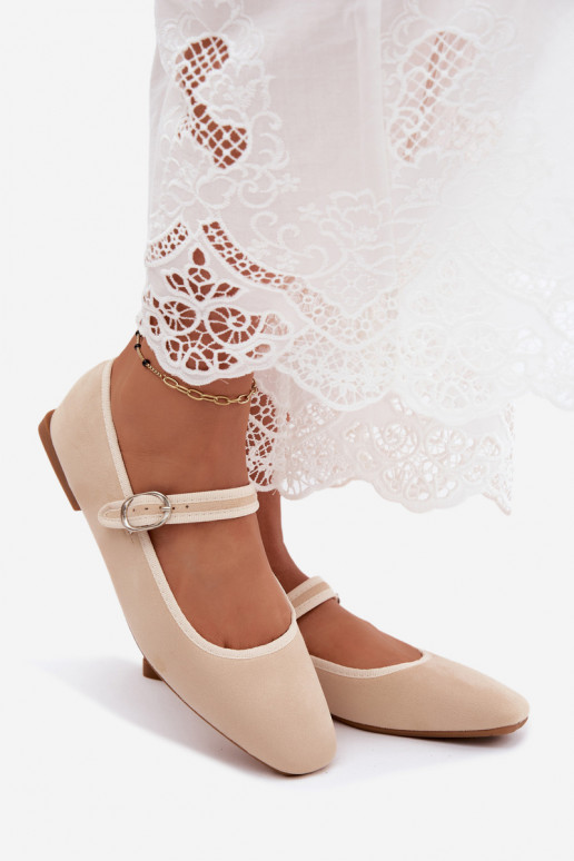 Moteriškos balerinos su dirželiais smėlio spalvos dirbtinės zomšos Birchia