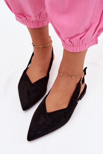 Ballerinas with gold buckles made of faux suede in black Palerra