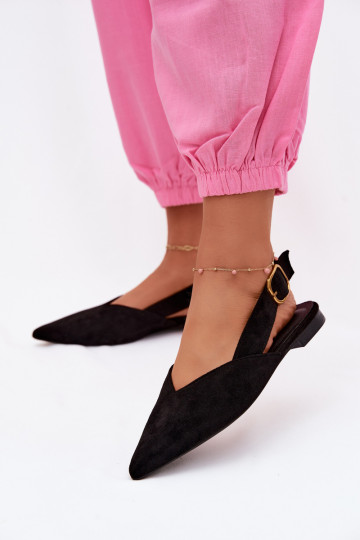 Ballerinas with gold buckles made of faux suede in black Palerra 2