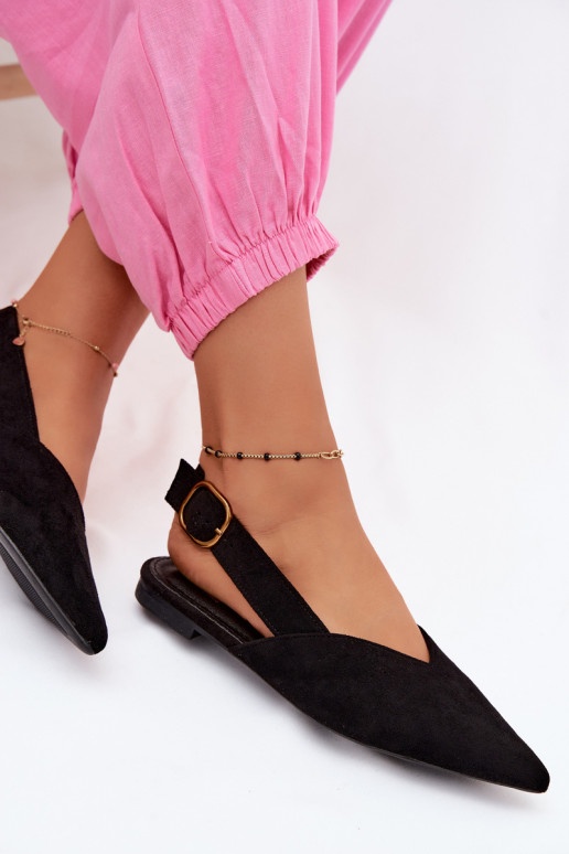 Ballerinas with gold buckles made of faux suede in black Palerra