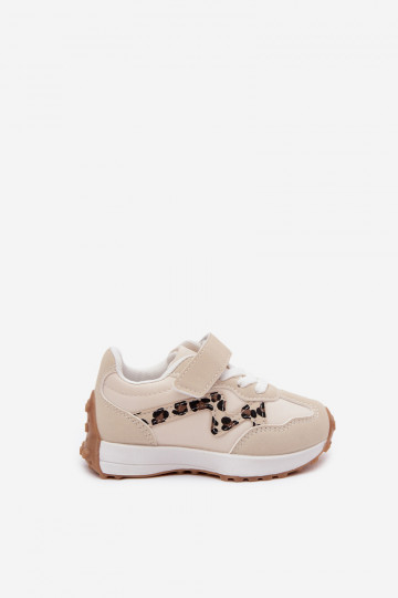 Children's sneakers with Velcro and leopard print in sand color Cosima 2