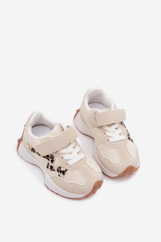 Children's sneakers with Velcro and leopard print in sand color Cosima