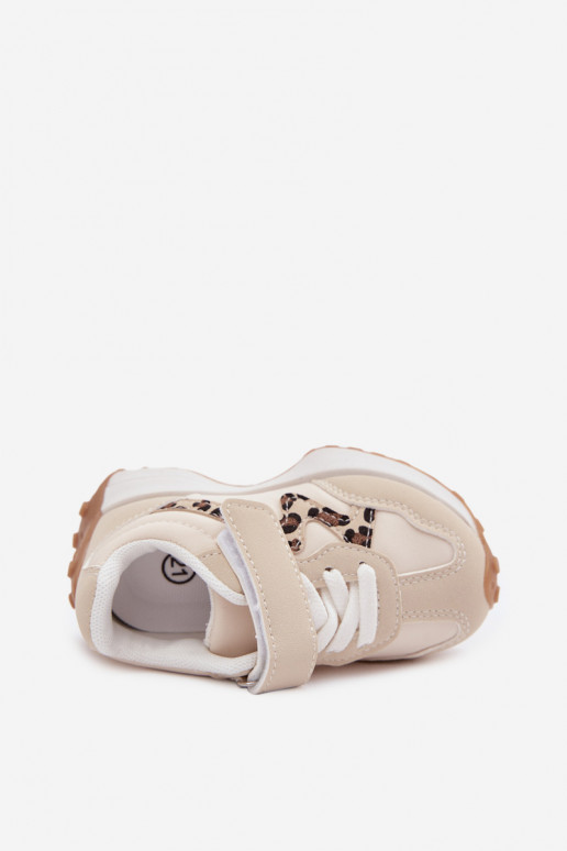 Children's sneakers with Velcro and leopard print in sand color Cosima