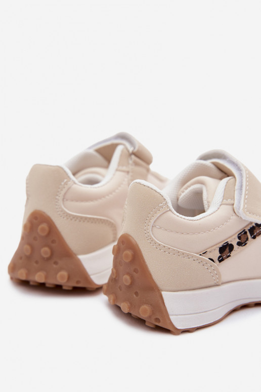 Children's sneakers with Velcro and leopard print in sand color Cosima