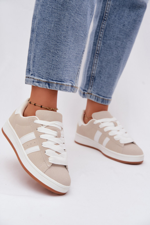 Women's sneakers with stripes in sand color Cascade