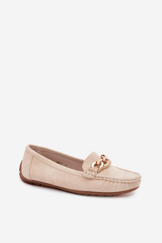 Women's gold loafers with chain faux suede sand Amaretto