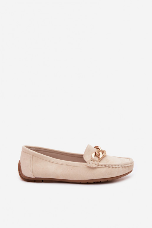 Women's gold loafers with chain faux suede sand Amaretto