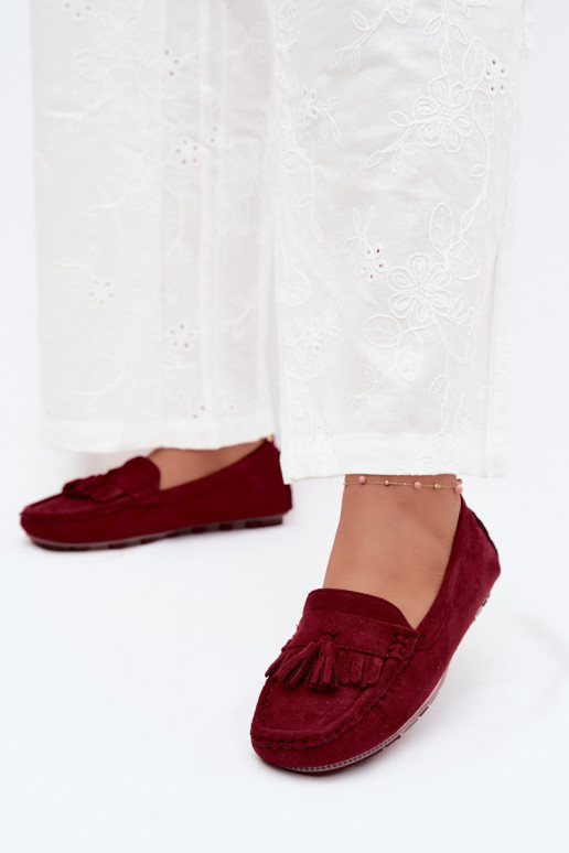 Women's loafers with tassels faux suede burgundy Linden