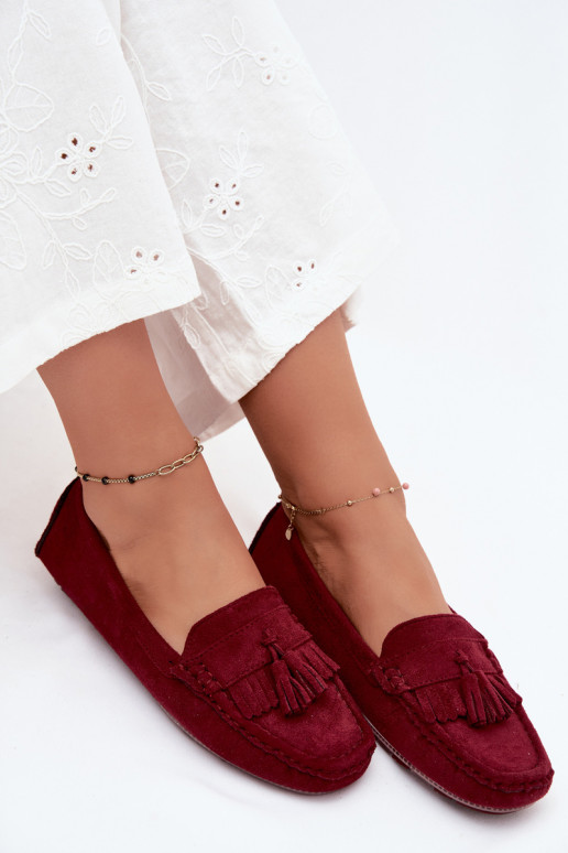 Women's loafers with tassels faux suede burgundy Linden