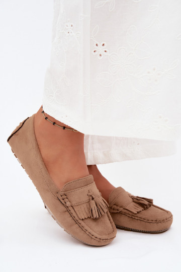 Women's loafers with tassels faux suede sand Linden 2