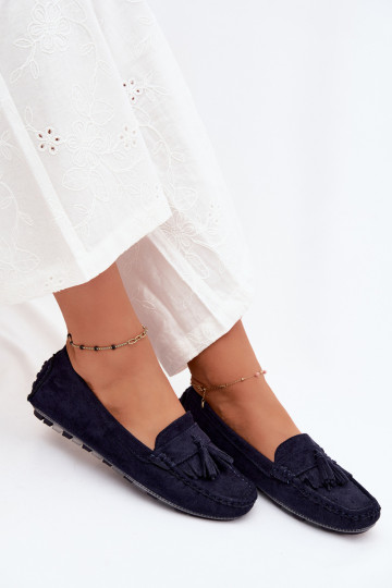 Women's loafers with tassels faux suede dark blue Linden