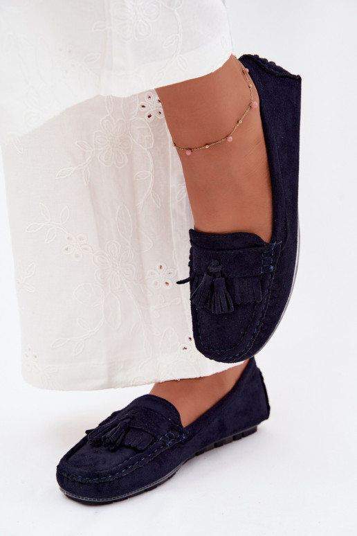 Women's loafers with tassels faux suede dark blue Linden