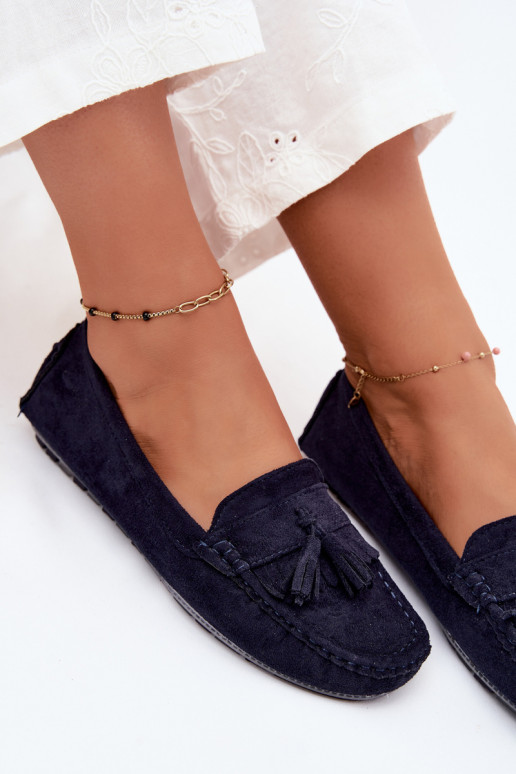 Women's loafers with tassels faux suede dark blue Linden