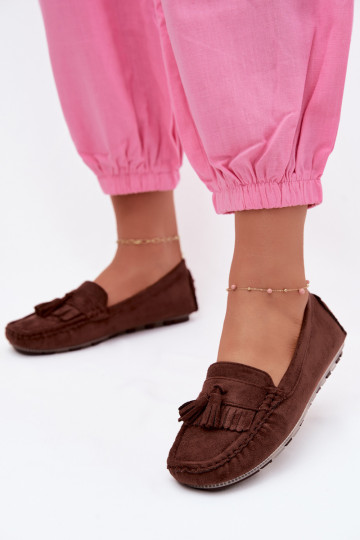 Women's loafers with tassels faux suede chocolate Linden