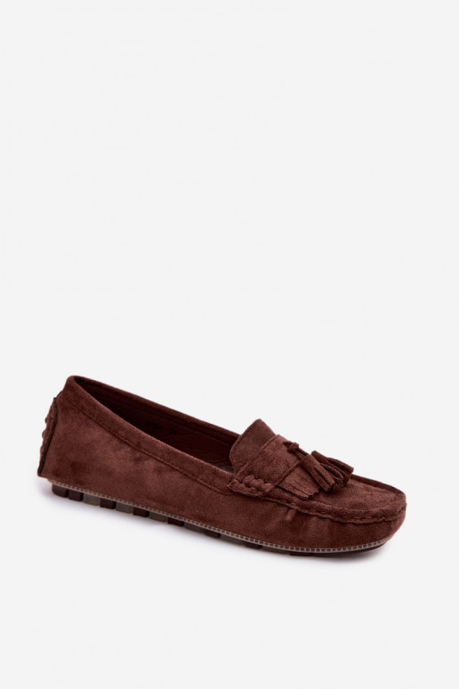 Women's loafers with tassels faux suede chocolate Linden