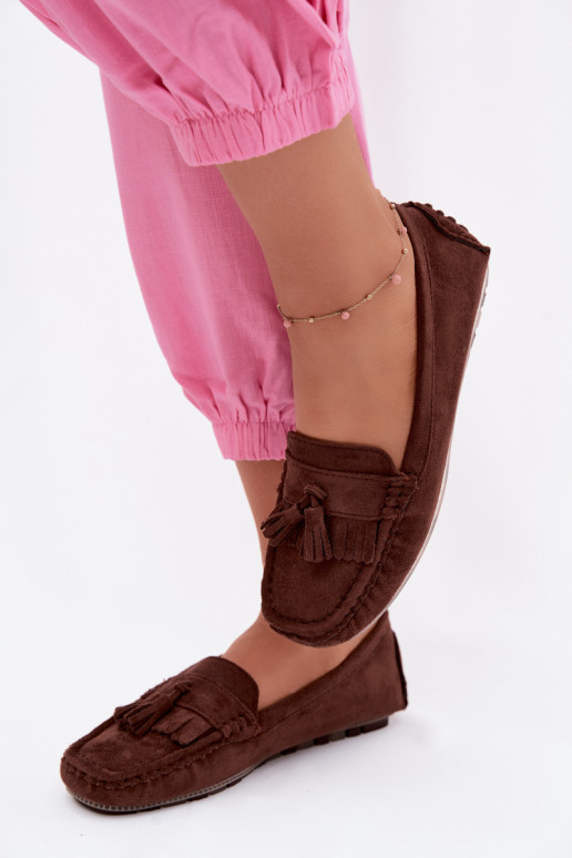 Women's loafers with tassels faux suede chocolate Linden