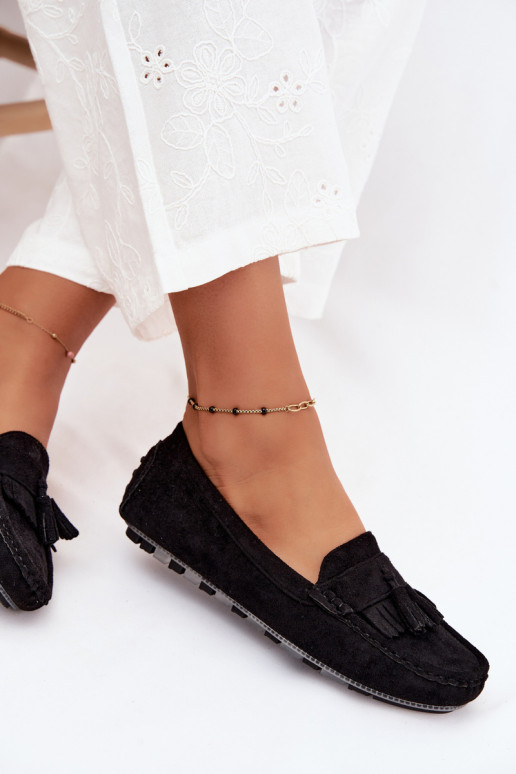 Women's loafers with tassels faux suede black Linden