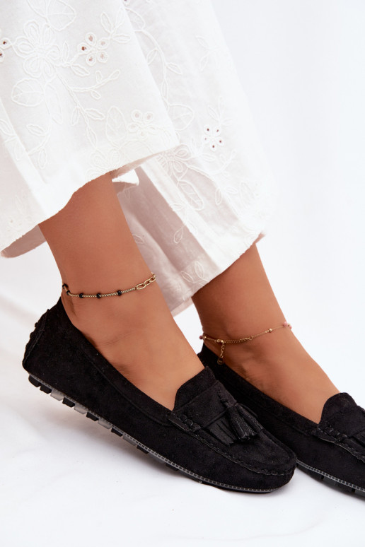 Women's loafers with tassels faux suede black Linden