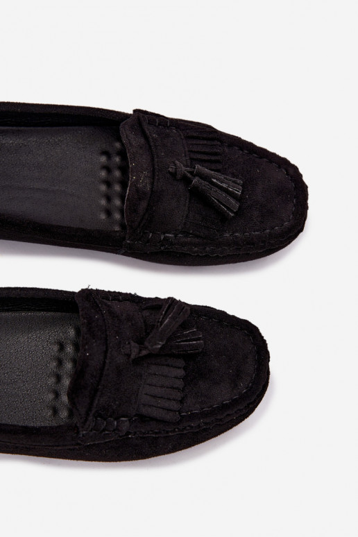 Women's loafers with tassels faux suede black Linden