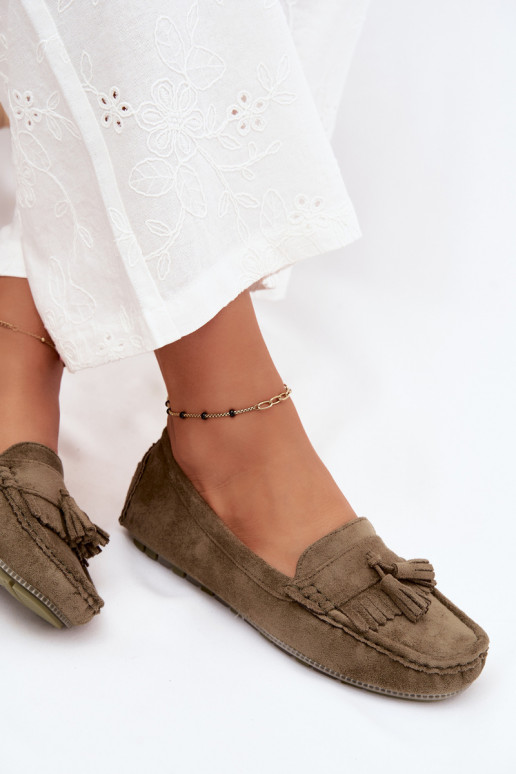 Women's loafers with tassels faux suede green Linden