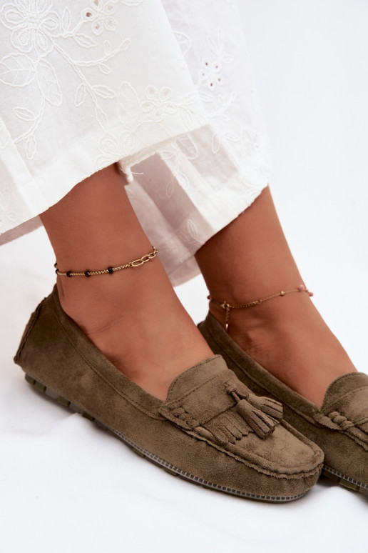 Women's loafers with tassels faux suede green Linden