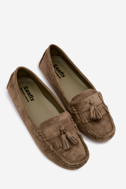 Women's loafers with tassels faux suede green Linden