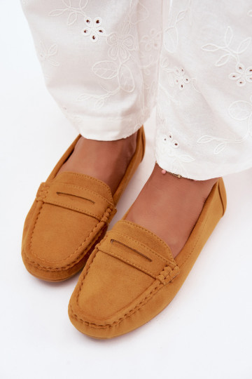 Elegant faux suede moccasins in mustard color Lenvie 2