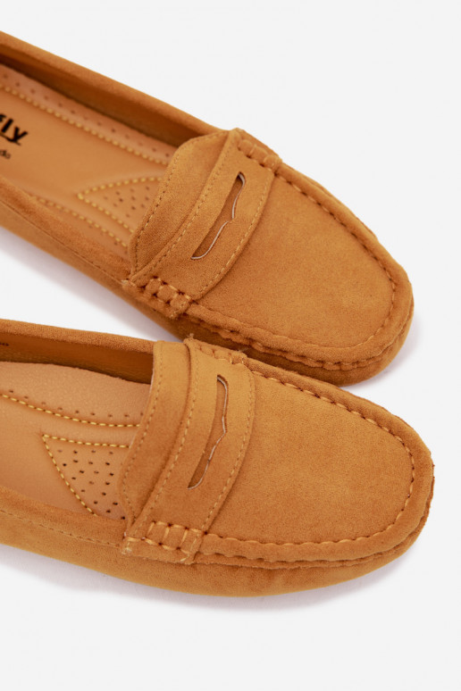 Elegant faux suede moccasins in mustard color Lenvie